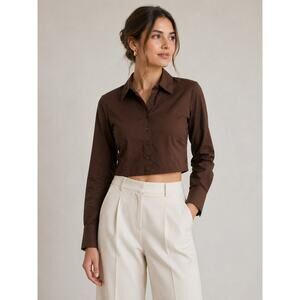 Abercrombie & Fitch NWT Button up Long sleeve Cropped Top Brown XS
